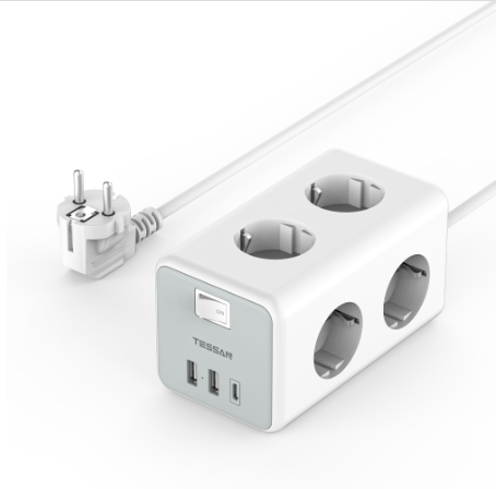 Produžni kabl Tessan TS-306-C, 6X AC, 2X USB-A, 1X USB-C, 2m, 15W
