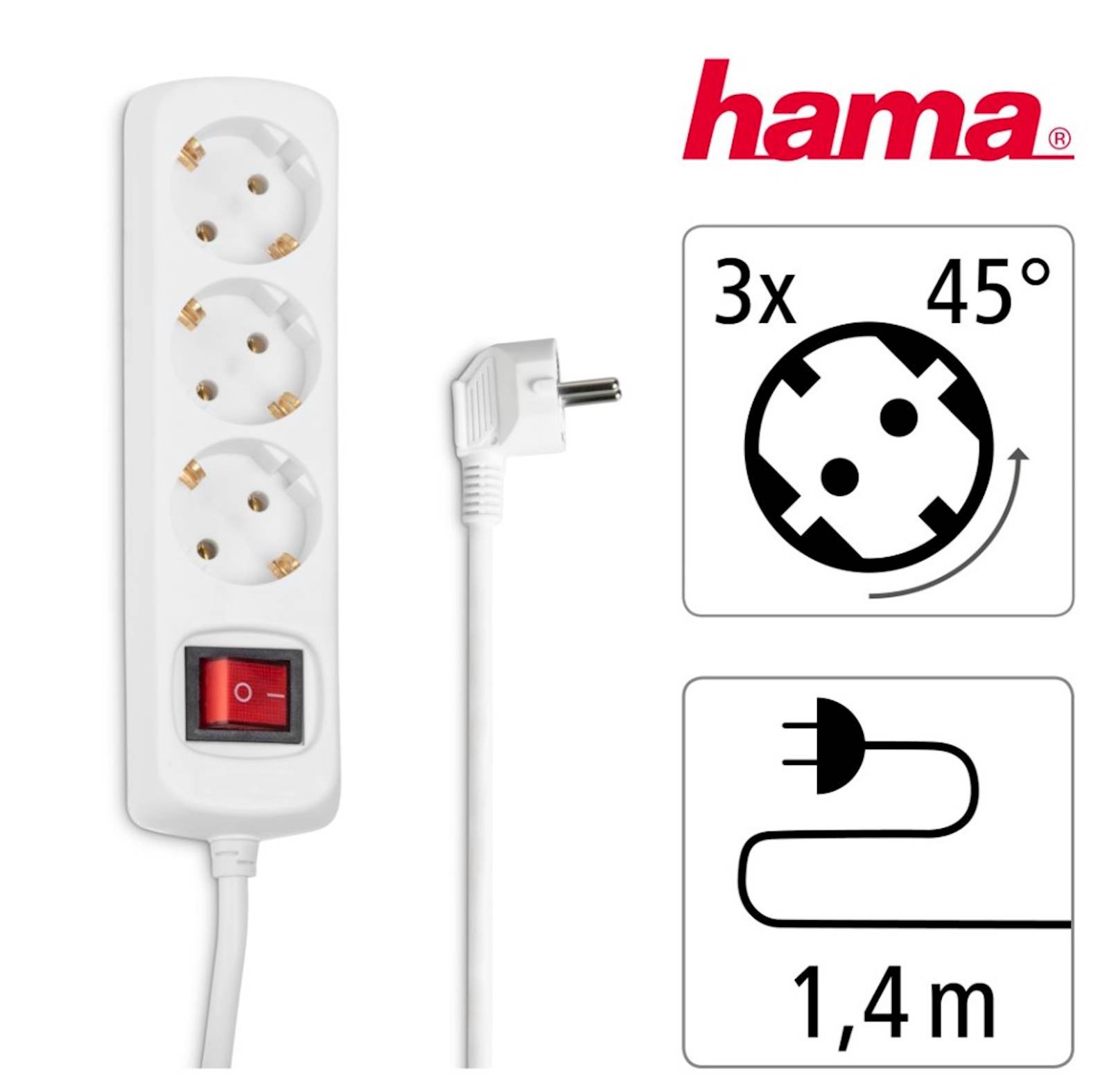 PRODUŽNI KABL HAMA, BIJELI, 3 UTIČNICE, 1,4M