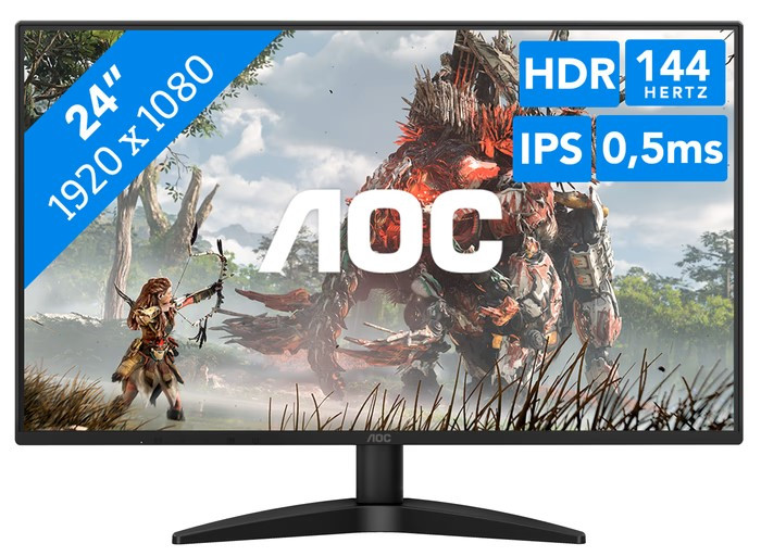 AOC Monitor LED 24B36X Gaming IPS 1920x1080 144Hz HDR10 0.5ms Adaptive Sync HDMI DP Audio Out Tilt 3y