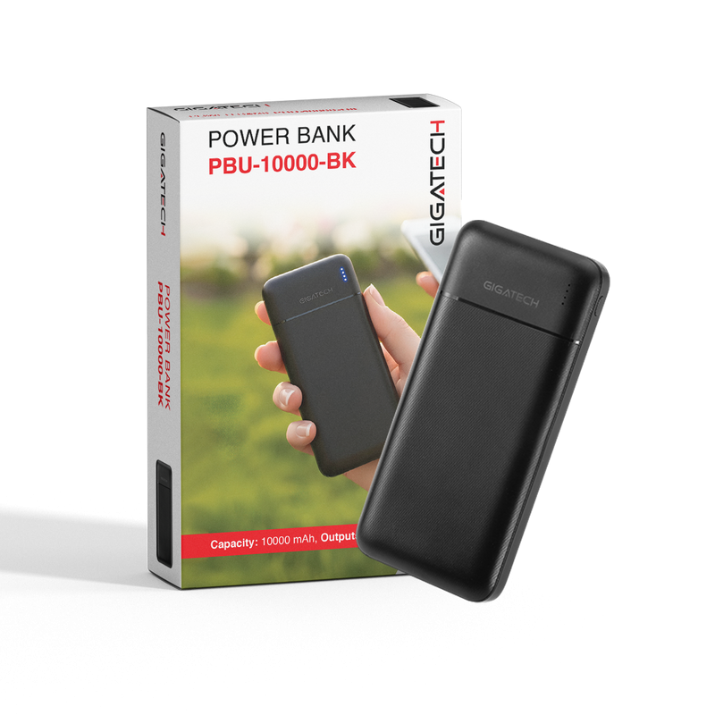 Power bank Gigatech 10000 mAh, USB izlazi, crni