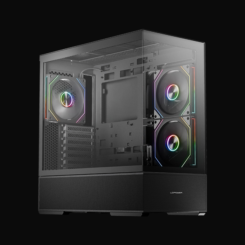 LC-Power Case Gaming 812BOnyx Vision, Midi-Tower, ATX3xARGB fans,GPU: 400mm, CPU Cooler: 190m