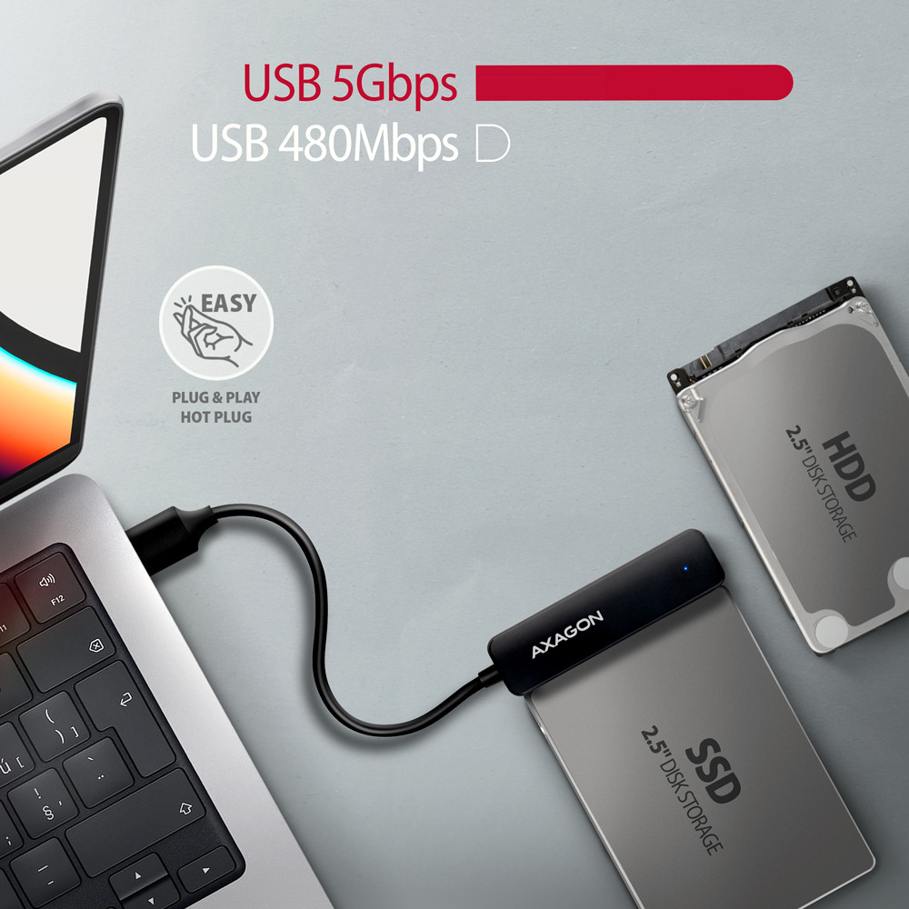 HDD DOD Ladica 2.5" SATA -> USB3.2, Black, ADSA-FP2A, AXA
