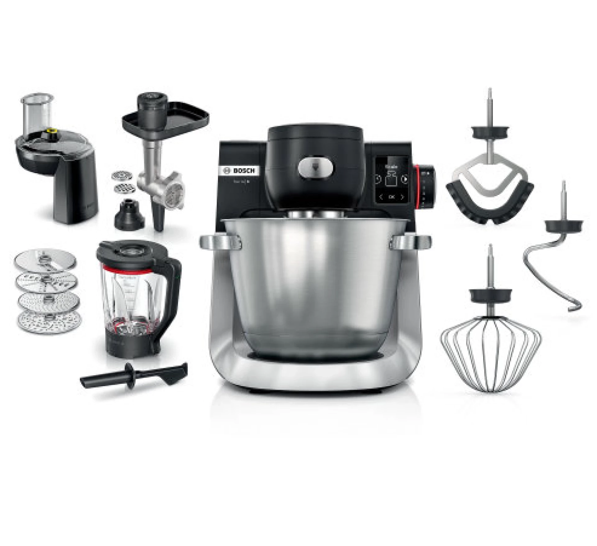 BOSCH kuhinjski aparat MUM 6CRNA-INOXA 1600W,5,5L, VAGA 7 Brzina, NOVI DIZAJN