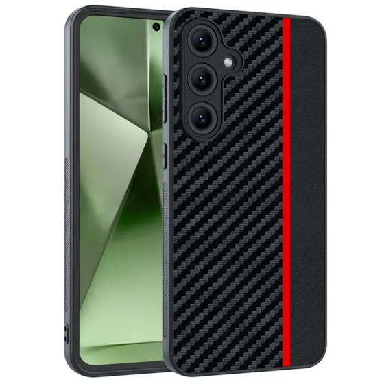 Carbon Fiber Texture maska za Samsung Galaxy S24 - Black / Red