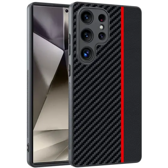 Carbon Fiber Texture maska za Samsung Galaxy S25 Ultra - Black / Red