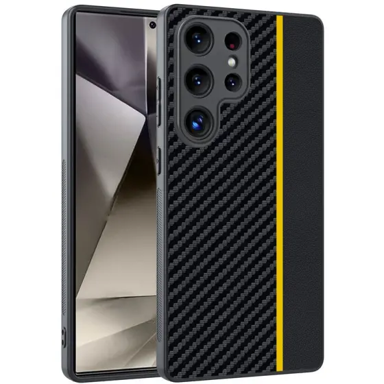 Carbon Fiber Texture maska za Samsung Galaxy S25 Ultra - Black/ Yellow