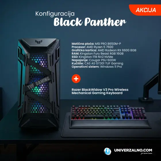 Konfiguracija Black Panther + Razer BlackWidow V3 Pro Wireless Mechanical Gaming Keyboard