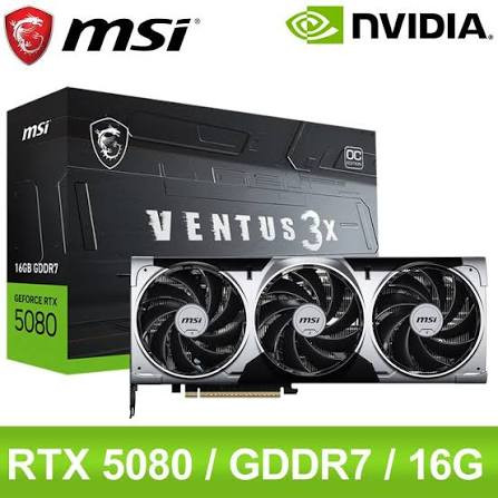 MSI Ventus GeForce RTX 5080 16GB GDDR7 PCI Express 5.0 Graphics Card RTX 5080 16G VENTUS 3X OC BLACK