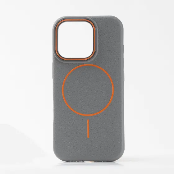 LICHI leather magsafe maska za iPhone 15 Gray