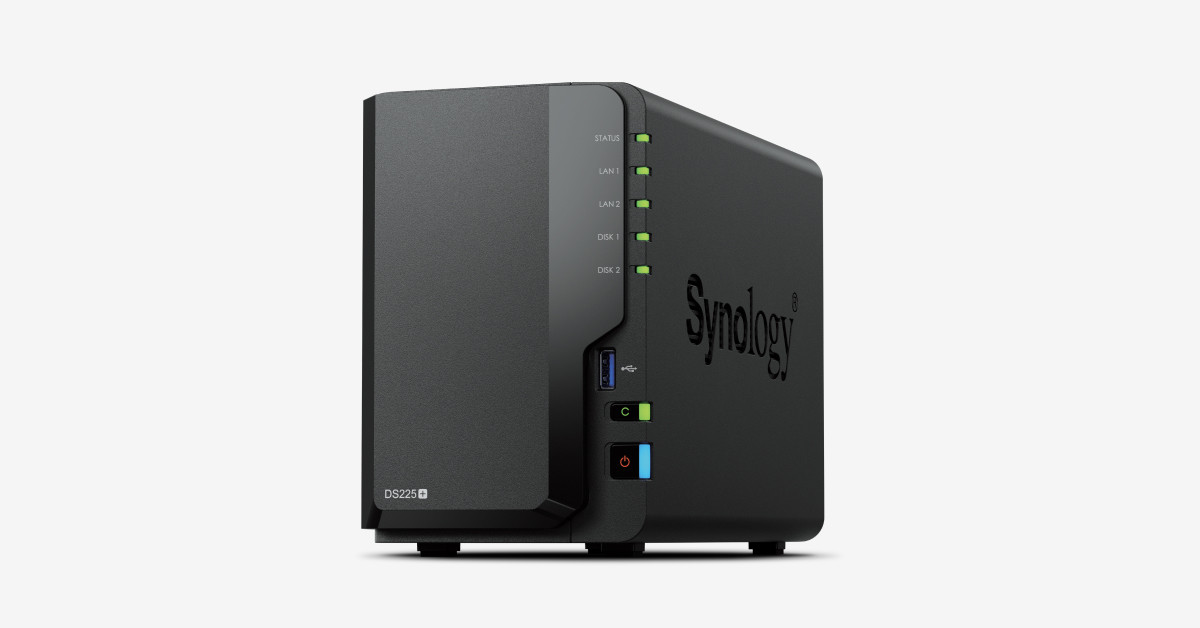 Synology DS225+, Tower, 2-bays 3.5'' SATA HDD/SSD, CPU Inte Celeron J4125 4-core (4-thread) 2.0 GHz, burst up to 2.7 GHz, 2 GB DDR4 non-ECC (expandable up to 6 GB), 1xRJ-45 1GbE LAN, 1xRJ-45