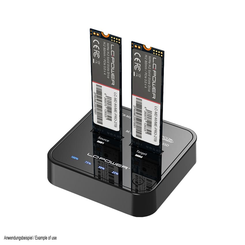LC-Power Docking station NVMEM.2 SSD, USB-C port, 2x SSD-aTransfer rate do 20 Gb/s