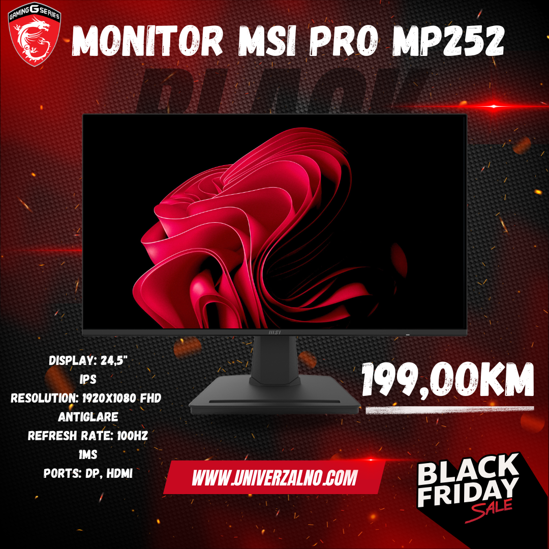 Monitor 25" MSI PRO MP252 FHD IPS 100Hz