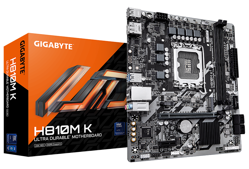 Gigabyte MB H810M K DDR5 LGA1851, 2x DDR5,1xM.2,4xSATA 6x USB, HDMI, DP, mATX