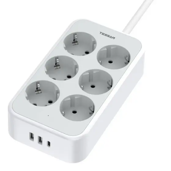 Produžni kabl Tessan TS-PS02DE00, 6X AC, 2X USB-A, 1X USB-C, 2m, 15W