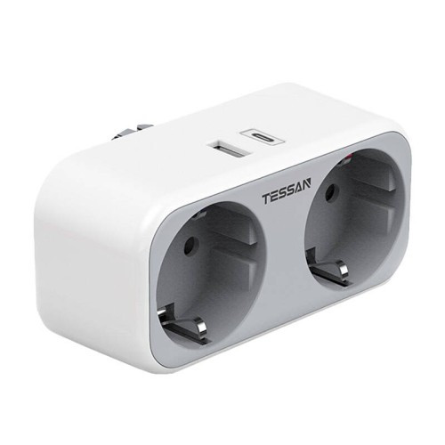 Zidan utičnica Tessan TS-WS02DE01, 2X AC, 1X USB-A, 1X USB-C, 15W