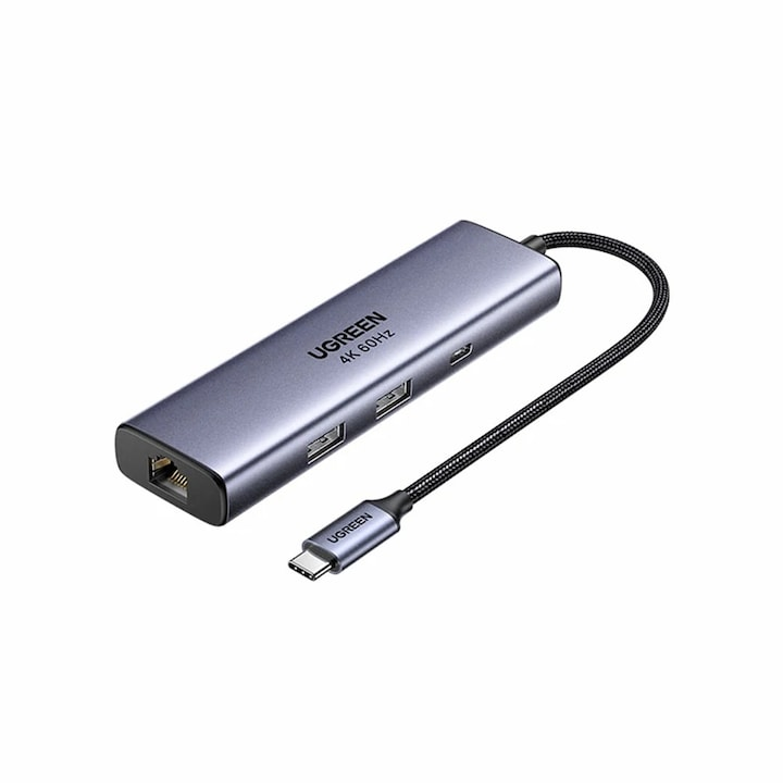 Ugreen 6-u-1 USB-C hub (100 W PD, 4K@60Hz DisplayPort)