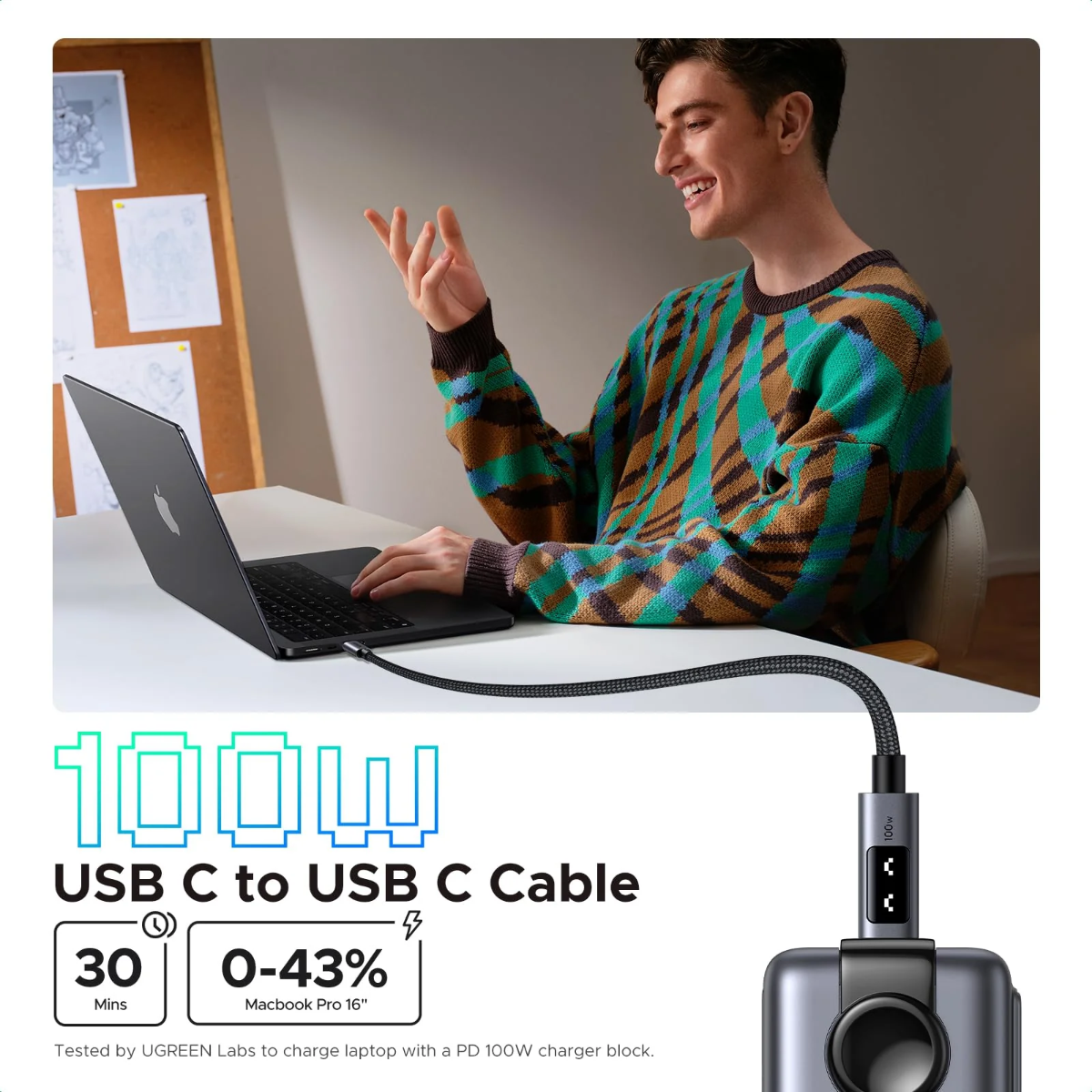 Ugreen Uno USB-C na USB-C kabal za punjenje 100W 1M