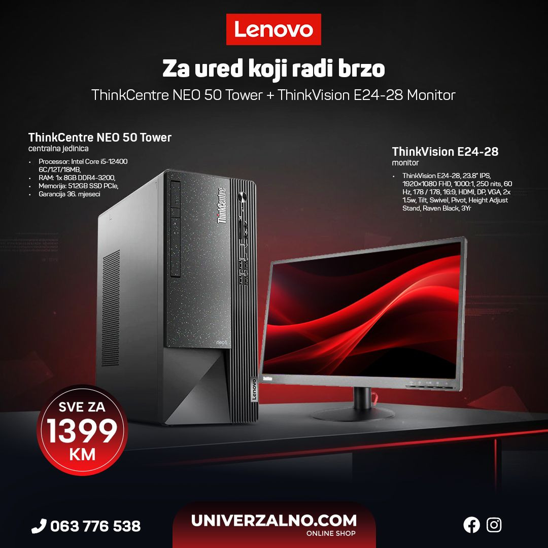 Lenovo ThinkCentre NEO 50 Tower i ThinkVision E24-28 monitor (bundle)